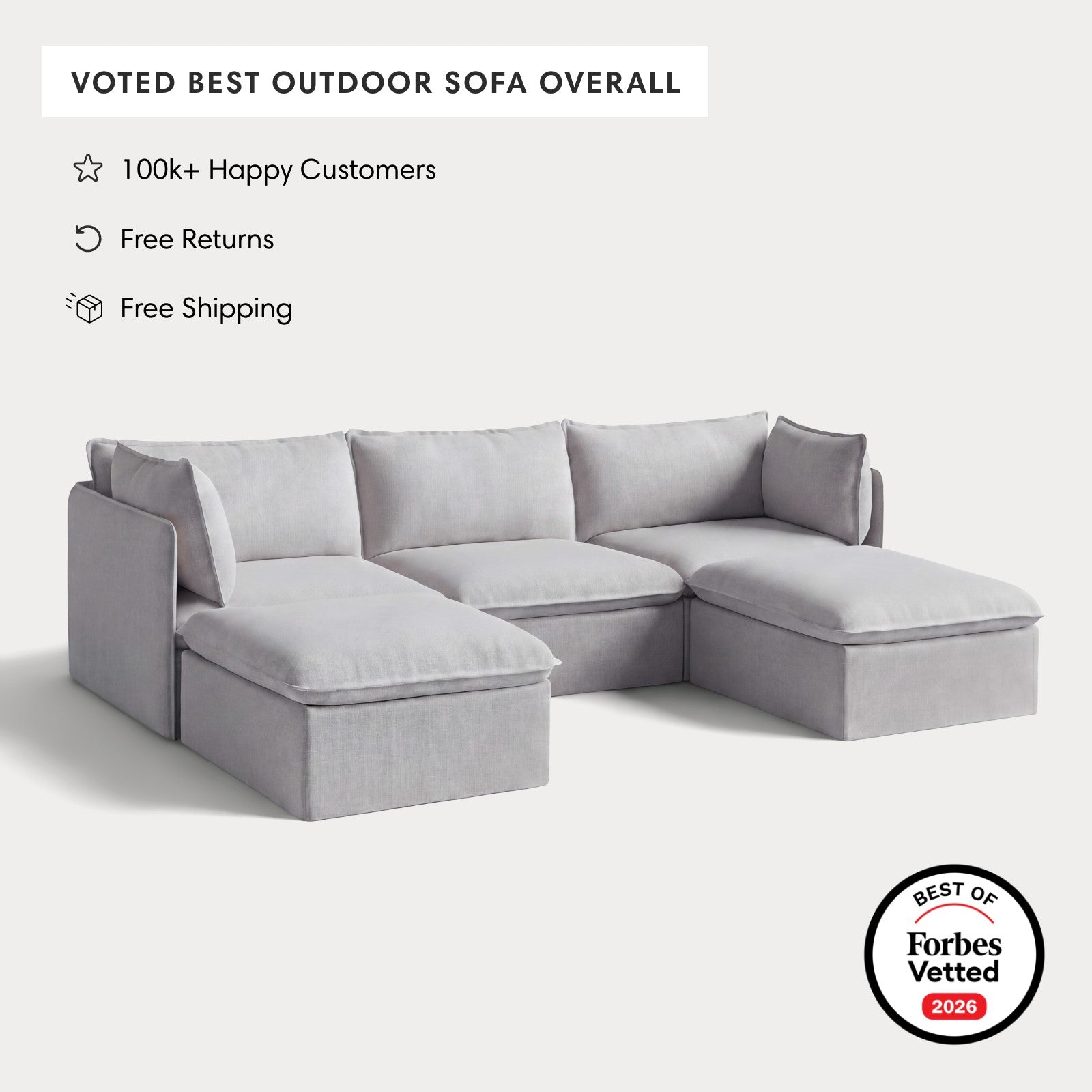 Modular Outdoor Washable 3-Seater U-Sectional | Nano Slubweave in Mist