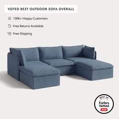 Modular Outdoor Washable 3-Seater U-Sectional | Classic Canvas in Ocean
