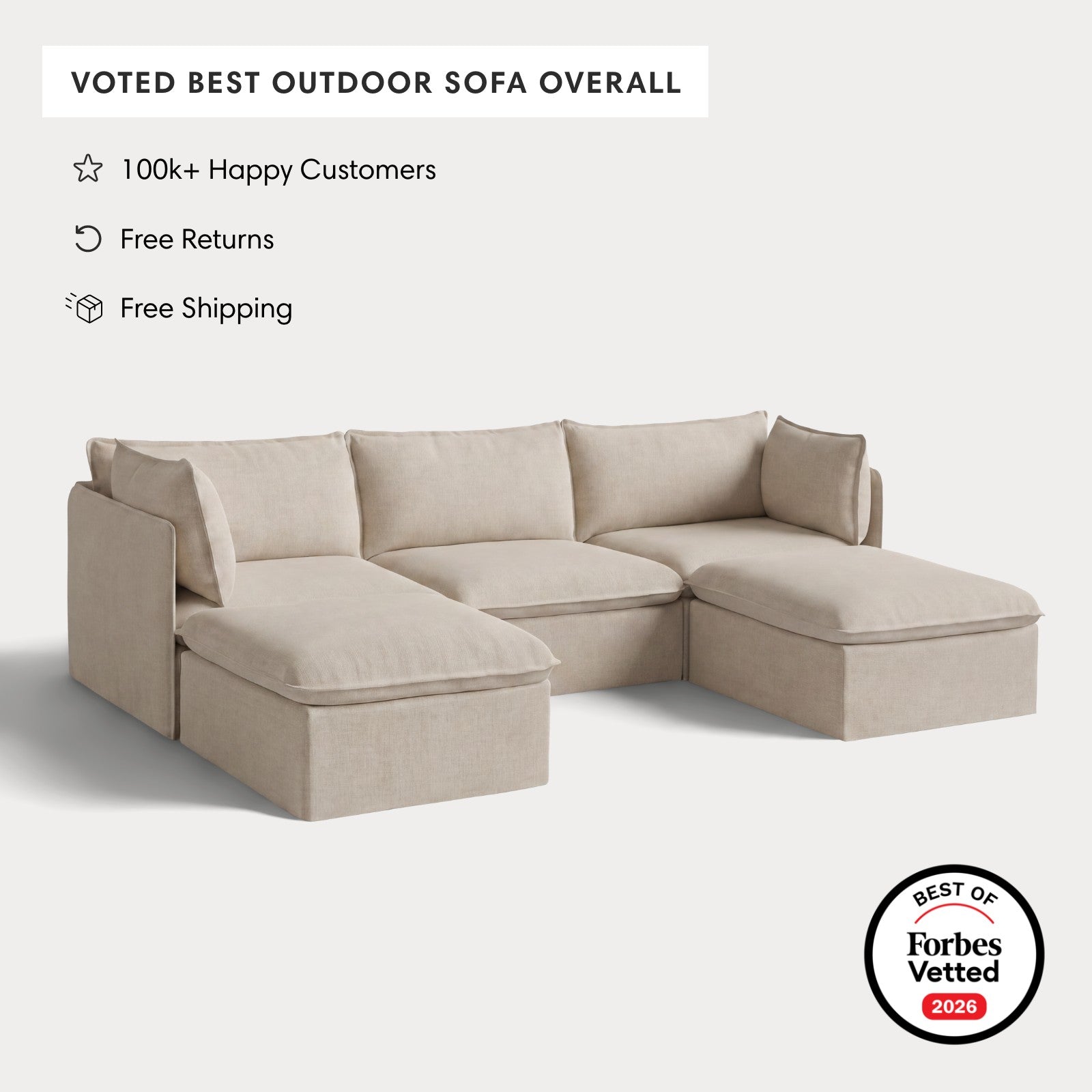 Modular Outdoor Washable 3-Seater U-Sectional | Classic Canvas in Sand