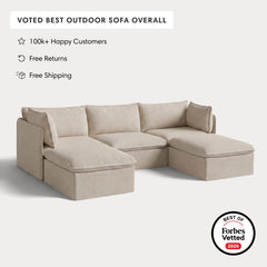Modular Outdoor Washable 3-Seater U-Sectional | Classic Canvas in Sand
