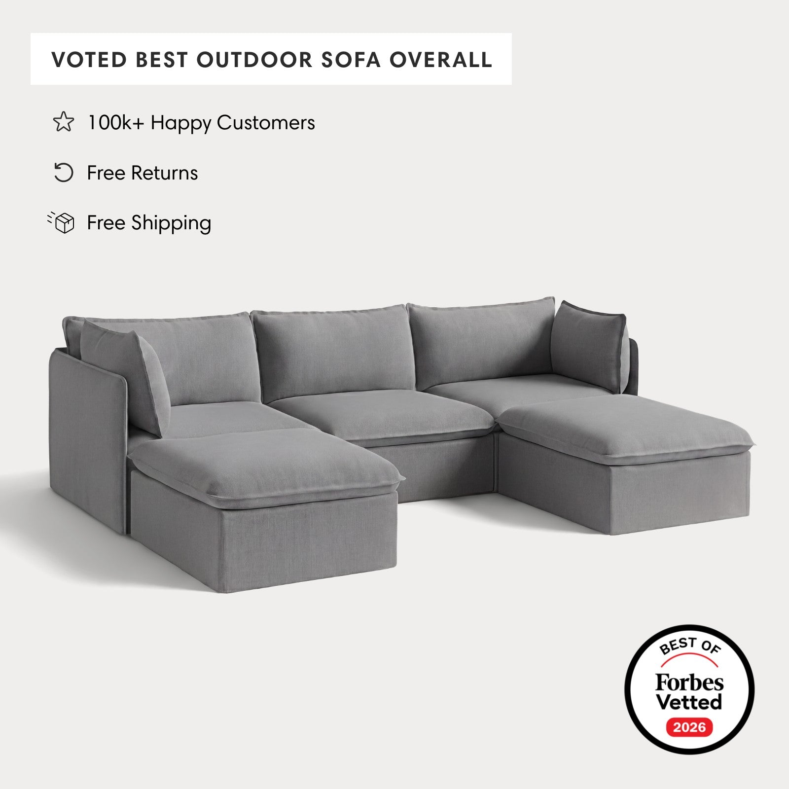 Modular Outdoor Washable 3-Seater U-Sectional | Classic Canvas in Stone Gray
