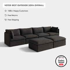Modular Outdoor Washable 4-Seater + Bench Ottoman | Classic Canvas in Charcoal