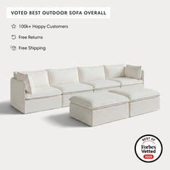 Modular Outdoor Washable 4-Seater + Bench Ottoman | Classic Canvas in Cloud