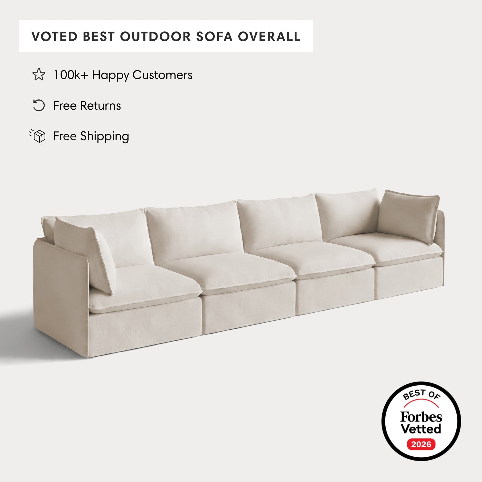 Modular Outdoor Washable 4-Seater | Nano Slubweave in Chai