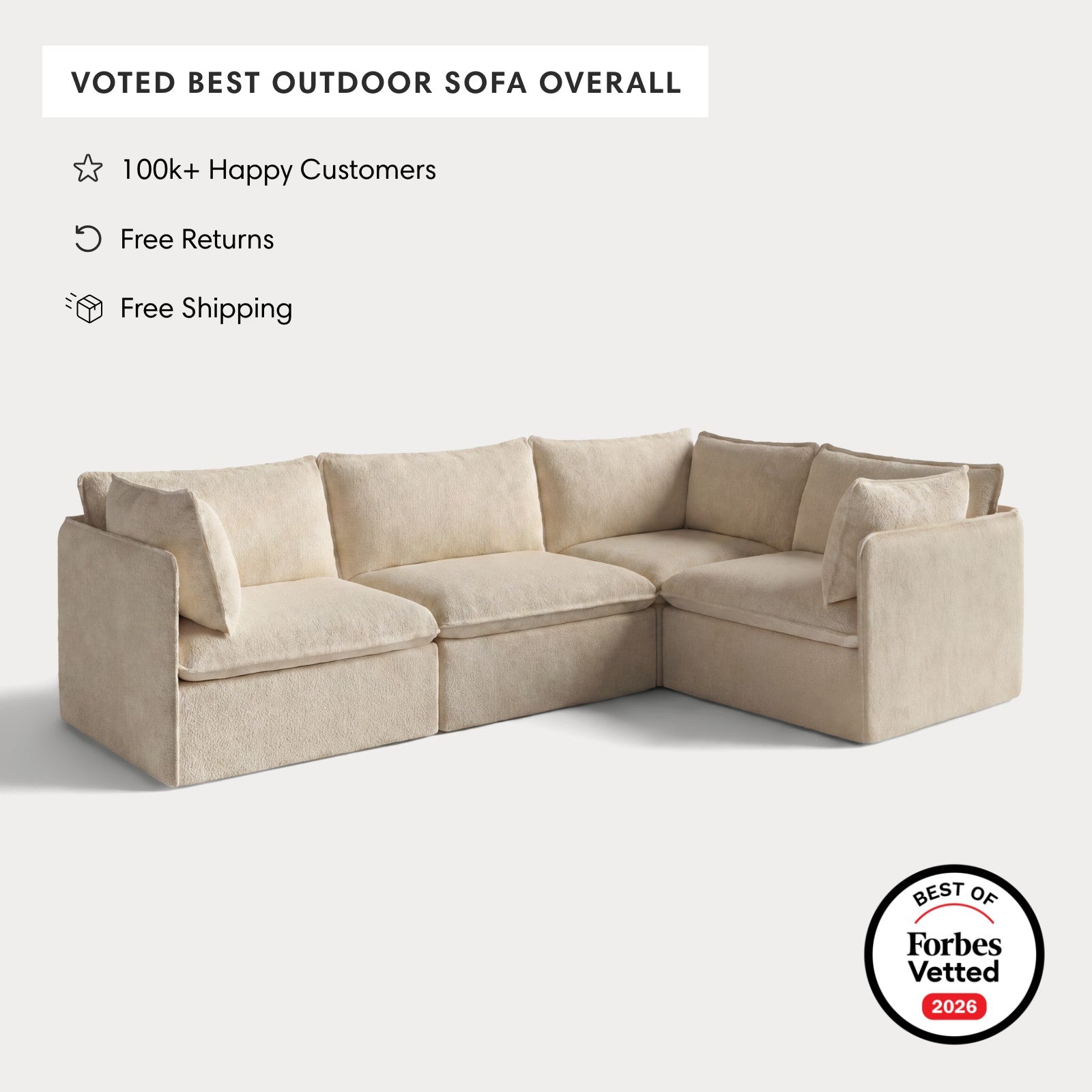 Modular Outdoor Washable 4-Seater Corner Sectional | Alfresco Boucle in Cashew