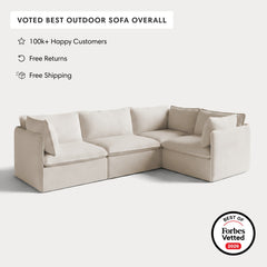 Modular Outdoor Washable 4-Seater Corner Sectional | Nano Slubweave in Chai