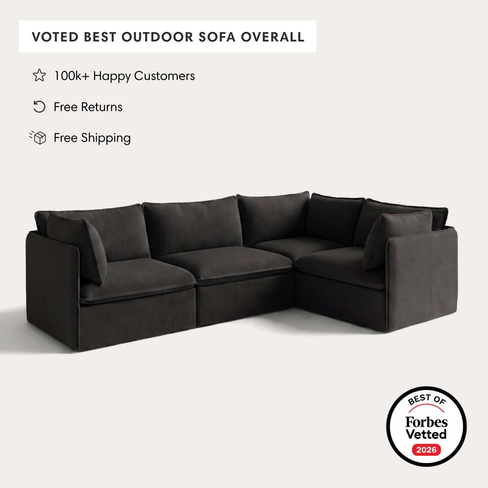 Modular Outdoor Washable 4-Seater Corner Sectional | Classic Canvas in Charcoal