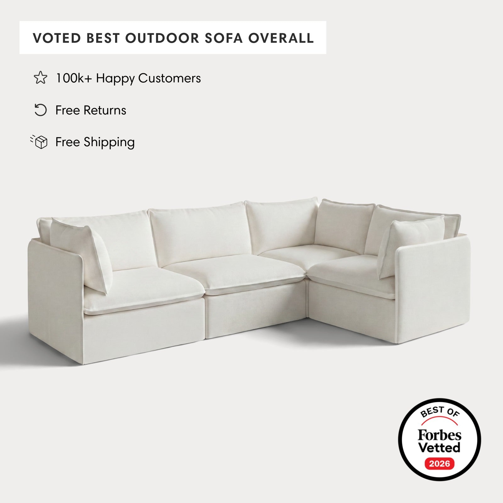 Modular Outdoor Washable 4-Seater Corner Sectional | Classic Canvas in Cloud