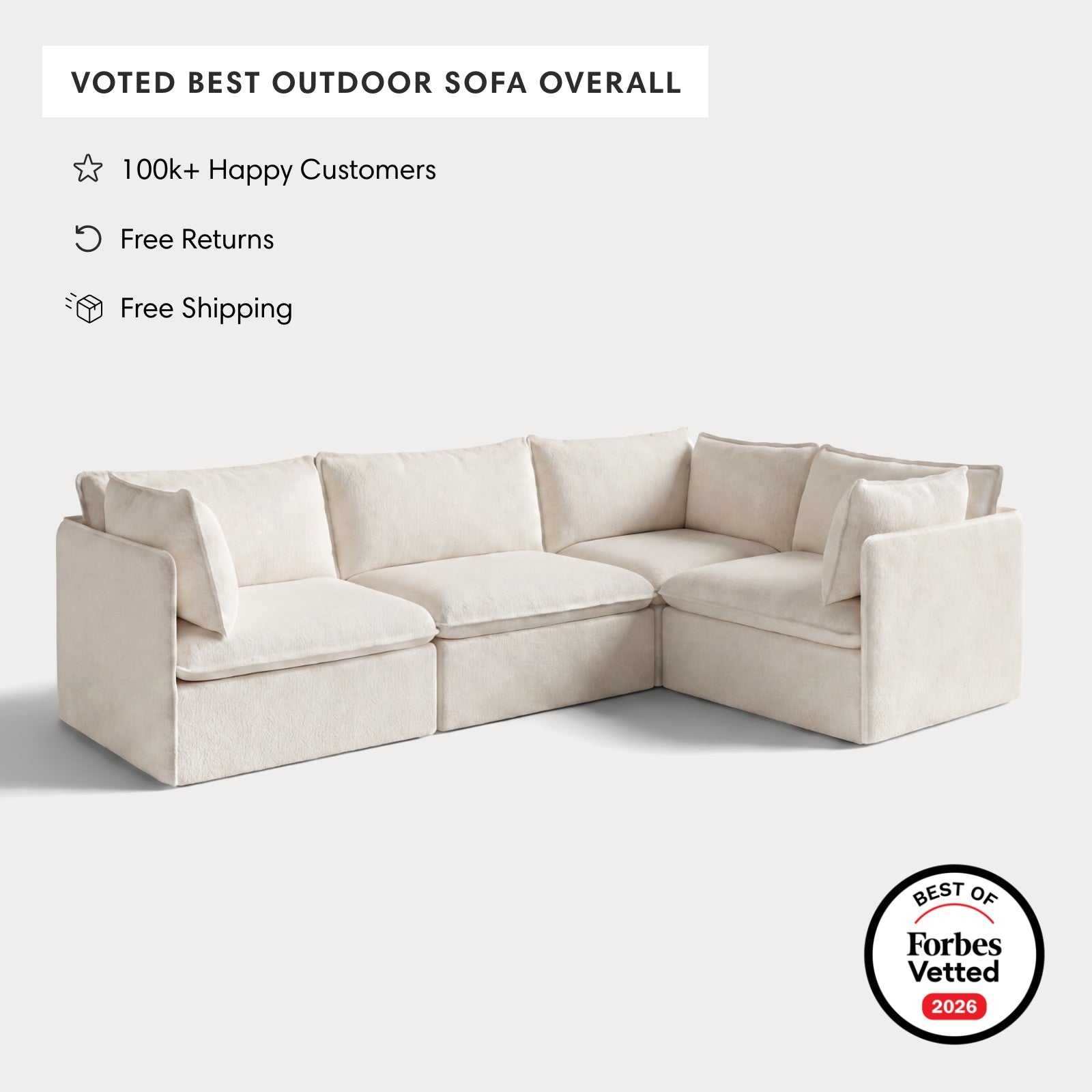 Modular Outdoor Washable 4-Seater Corner Sectional | Alfresco Boucle in Creme