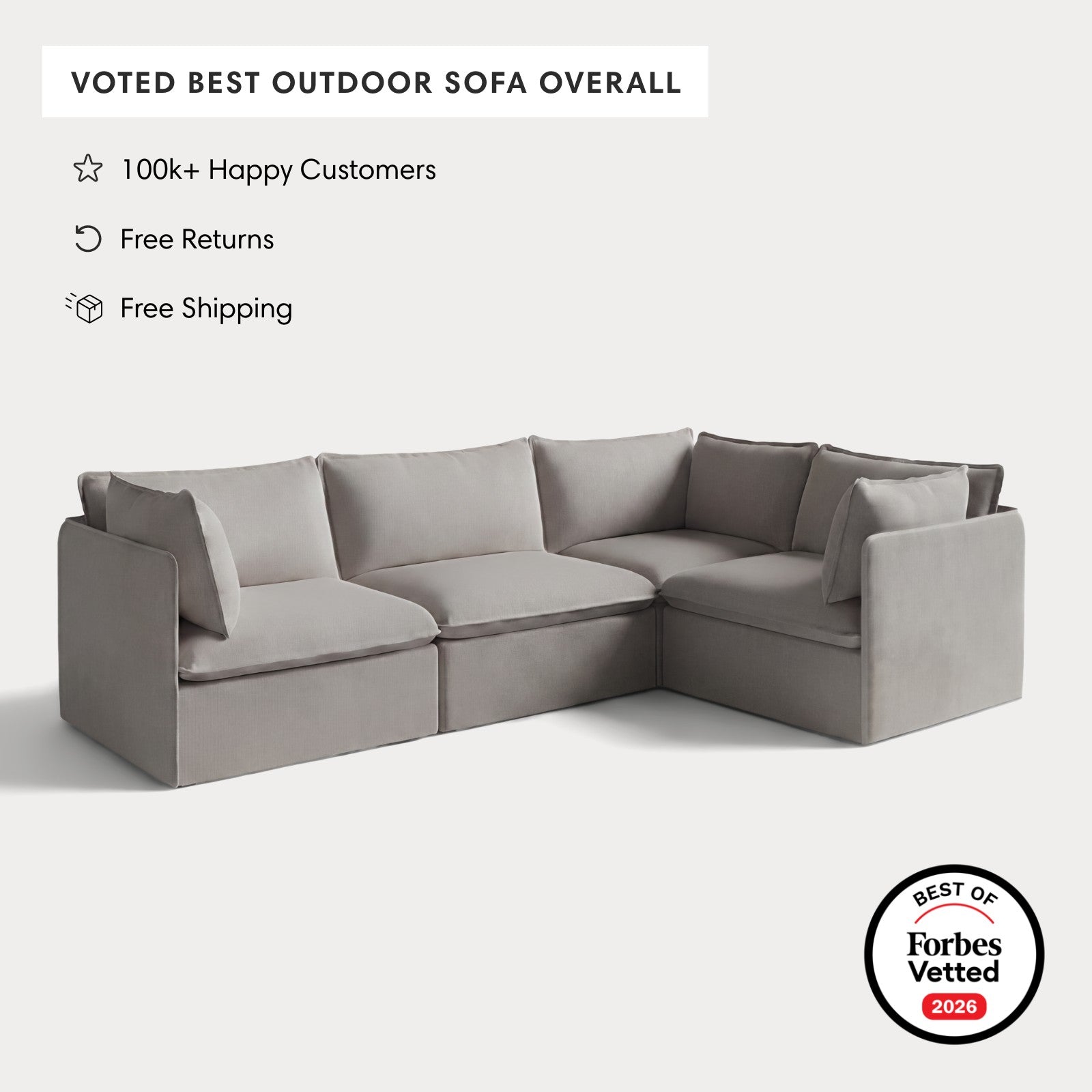 Modular Outdoor Washable 4-Seater Corner Sectional | Nano Slubweave in Haze Gray