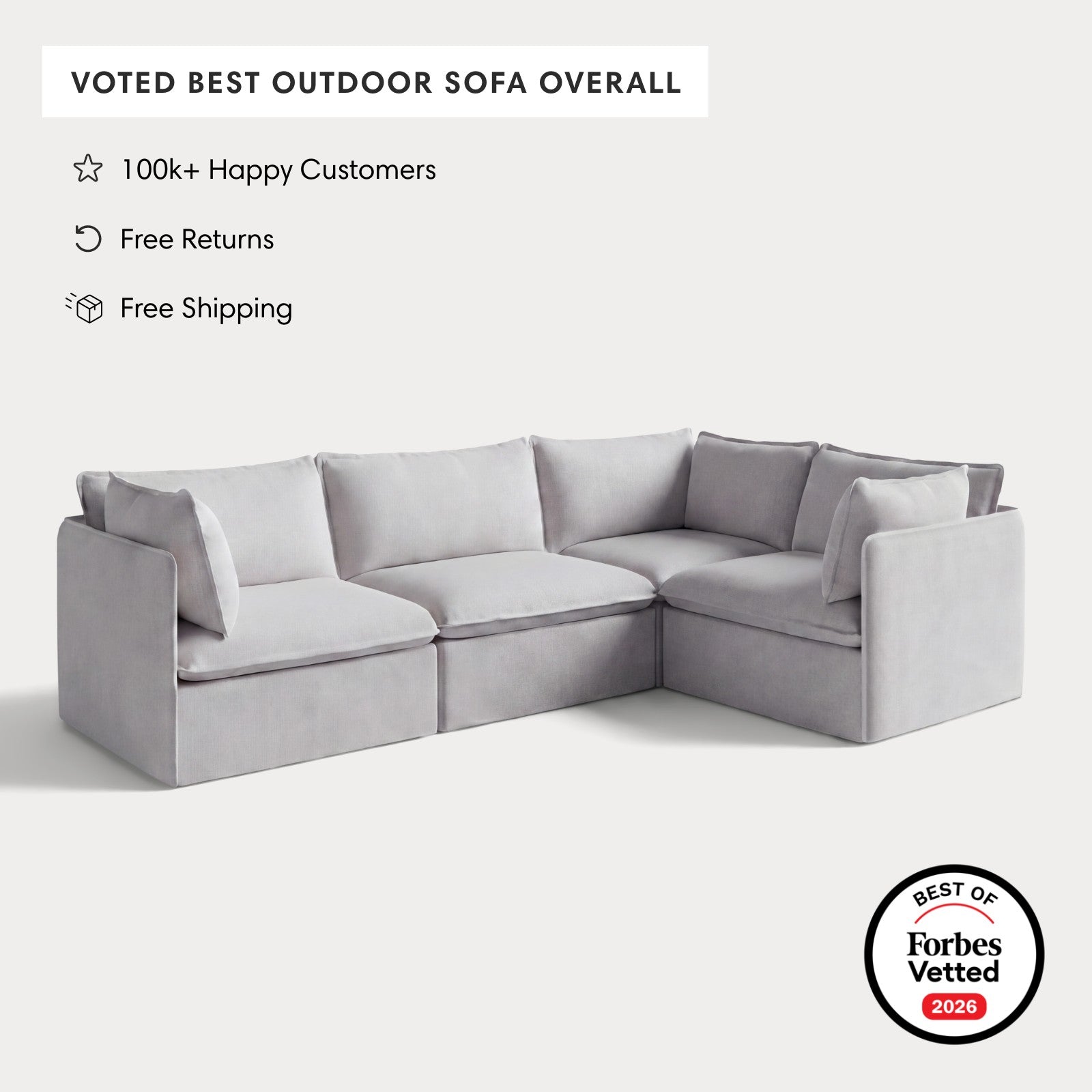 Modular Outdoor Washable 4-Seater Corner Sectional | Nano Slubweave in Mist