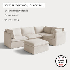 Modular Outdoor Washable 4-Seater Corner Sectional + Ottoman | Nano Slubweave in Chai