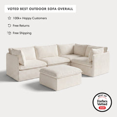 Modular Outdoor Washable 4-Seater Corner Sectional + Ottoman | Alfresco Boucle in Creme