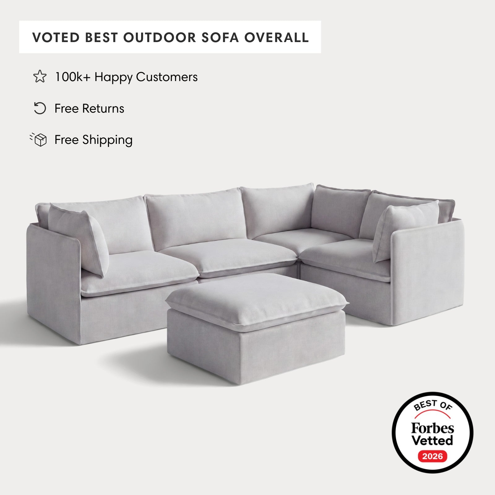 Modular Outdoor Washable 4-Seater Corner Sectional + Ottoman | Nano Slubweave in Mist