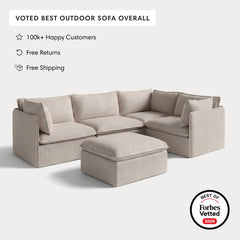 Modular Outdoor Washable 4-Seater Corner Sectional + Ottoman | Classic Canvas in Sand