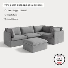 Modular Outdoor Washable 4-Seater Corner Sectional + Ottoman | Classic Canvas in Stone Gray