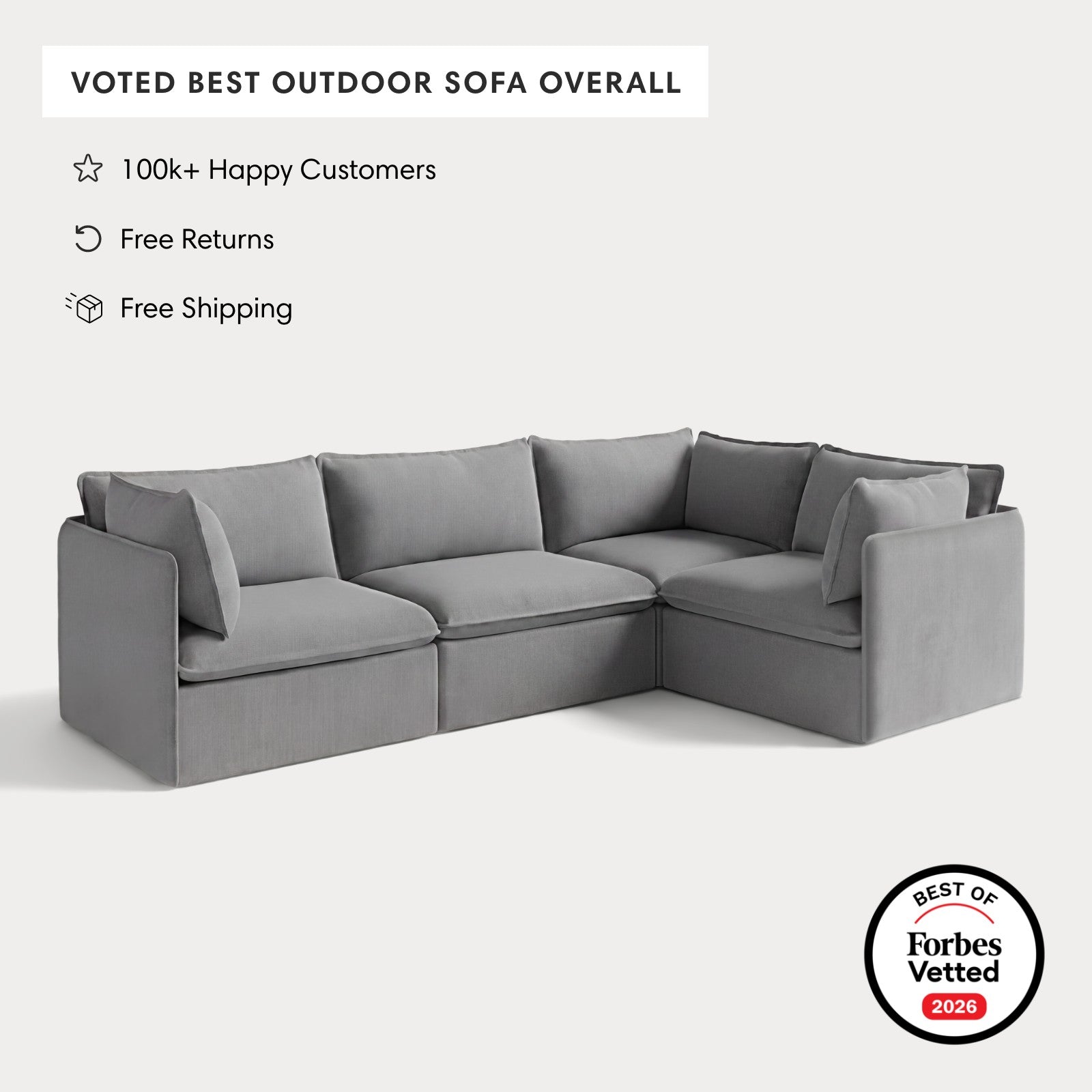 Modular Outdoor Washable 4-Seater Corner Sectional | Classic Canvas in Stone Gray