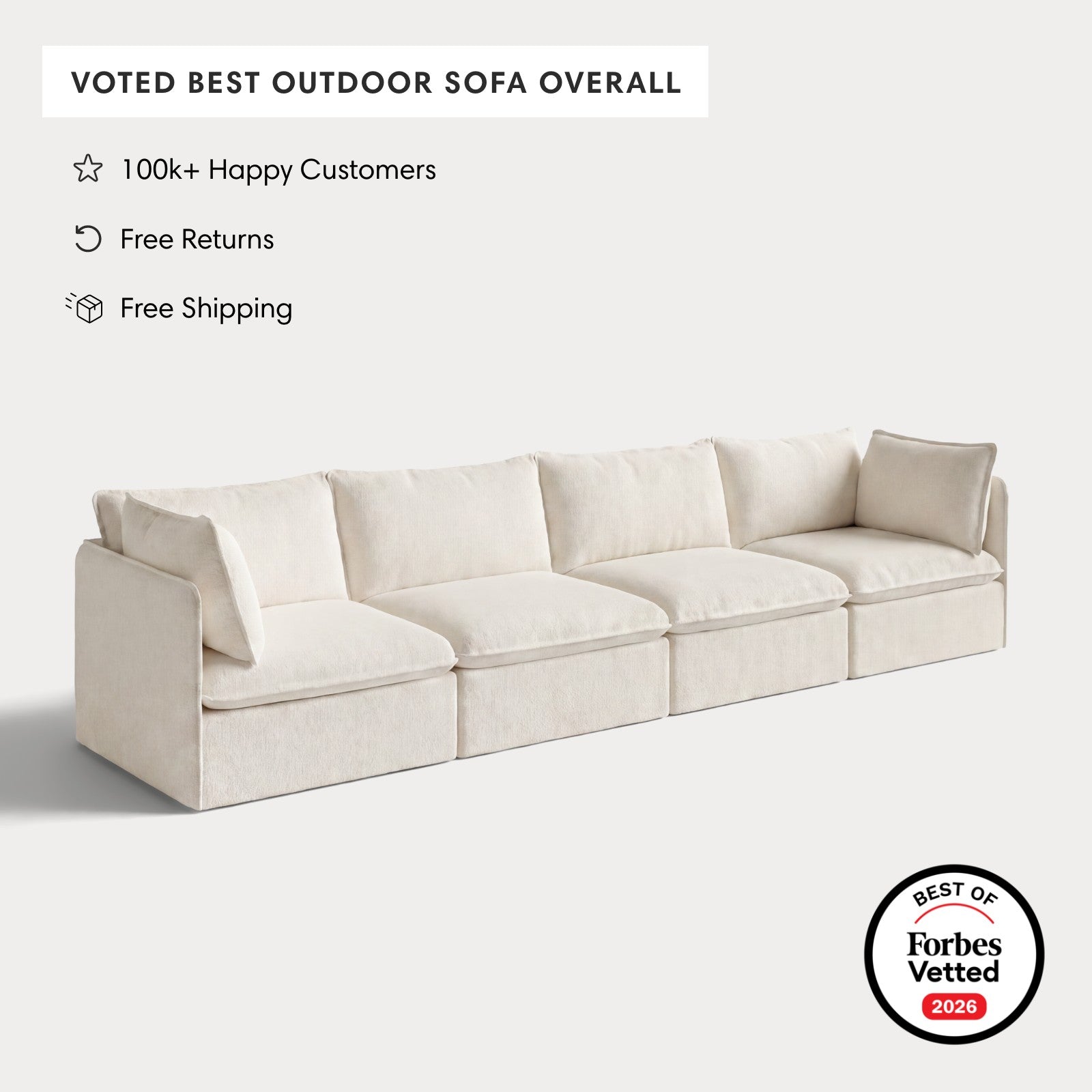 Modular Outdoor Washable 4-Seater | Alfresco Boucle in Creme