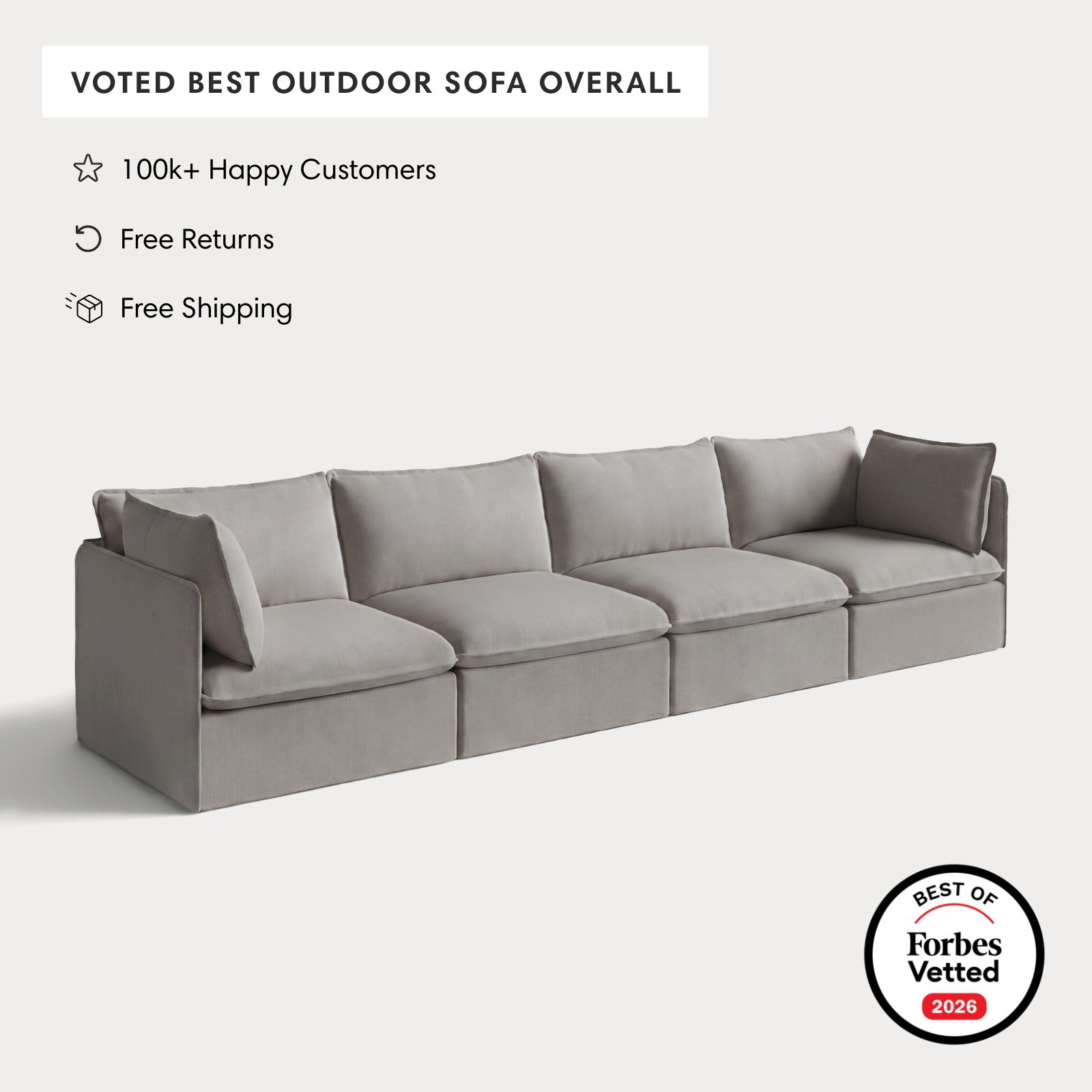 Modular Outdoor Washable 4-Seater | Nano Slubweave in Haze Gray