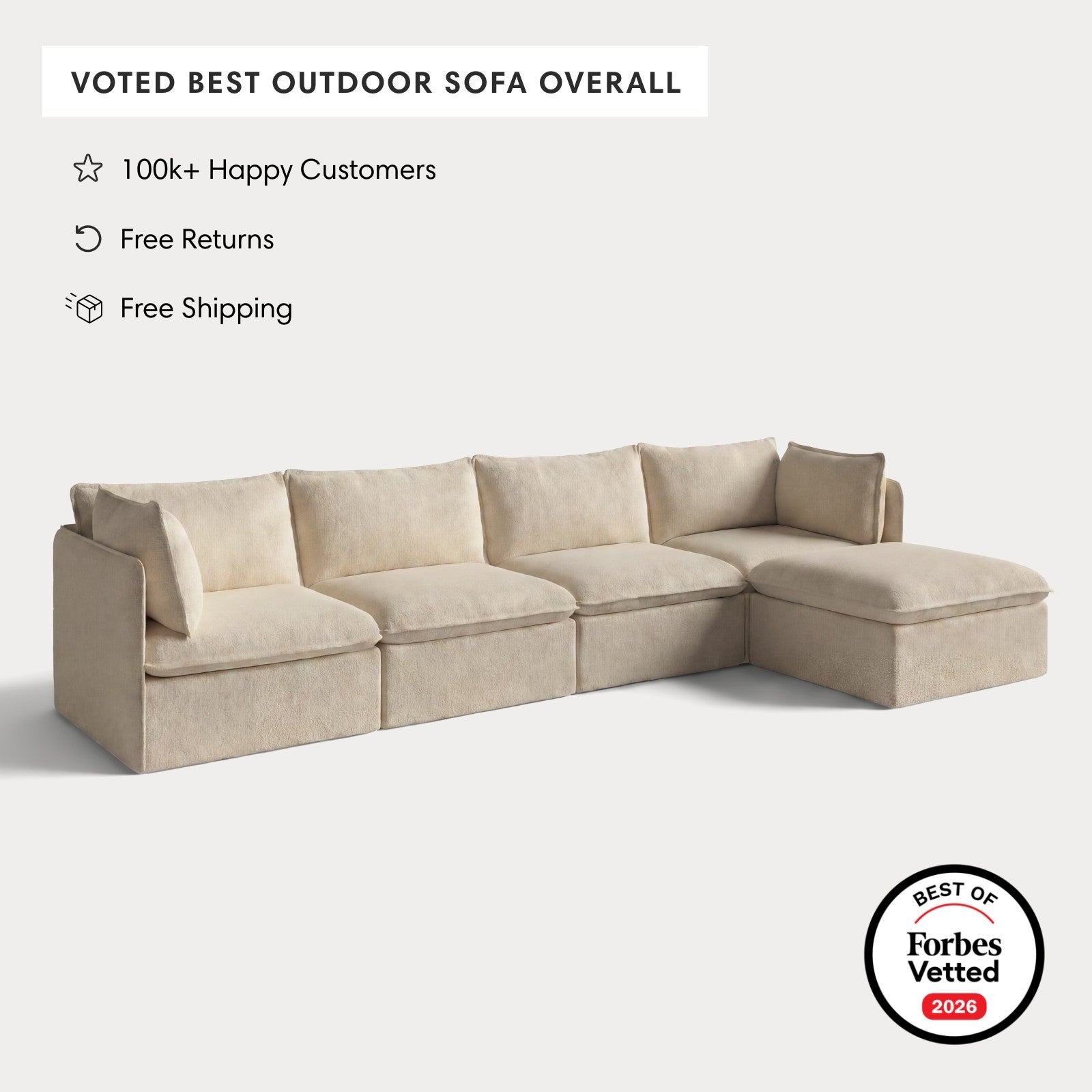 Modular Outdoor Washable 4-Seater Sectional | Alfresco Boucle in Cashew