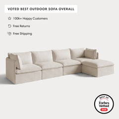 Modular Outdoor Washable 4-Seater Sectional | Nano Slubweave in Chai