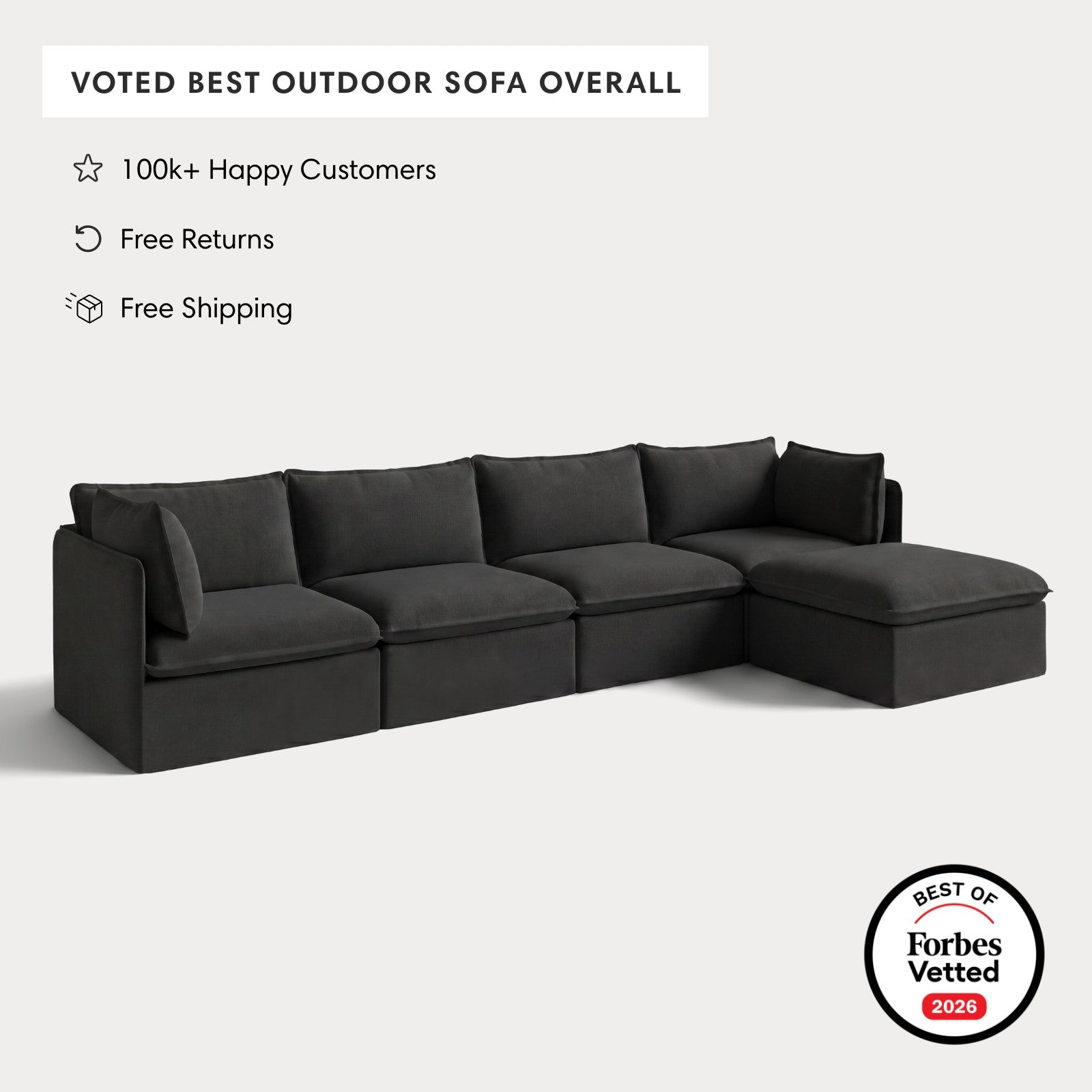 Modular Outdoor Washable 4-Seater Sectional | Classic Canvas in Charcoal