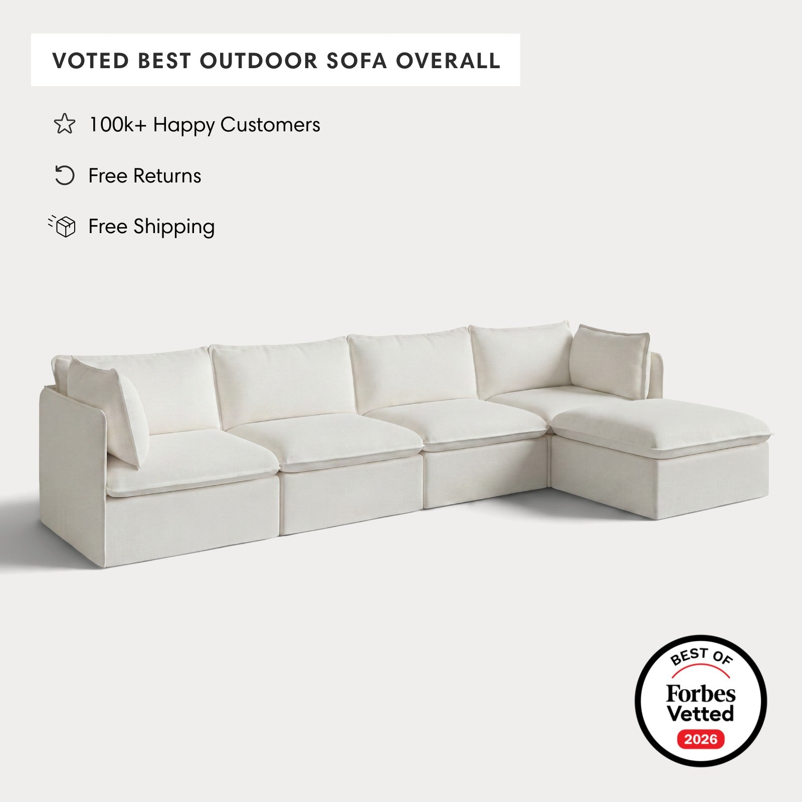 Modular Outdoor Washable 4-Seater Sectional | Classic Canvas in Cloud