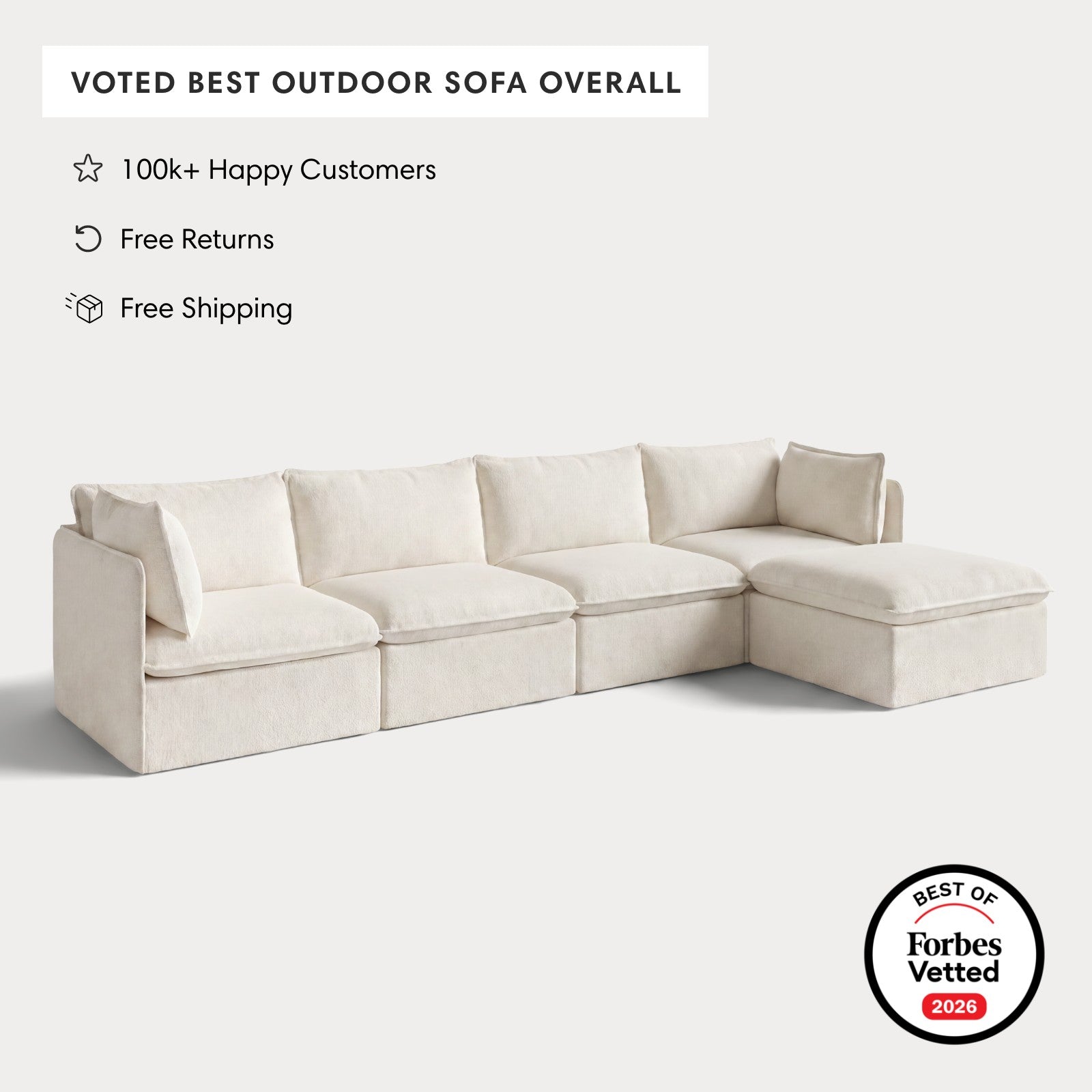 Modular Outdoor Washable 4-Seater Sectional | Alfresco Boucle in Creme
