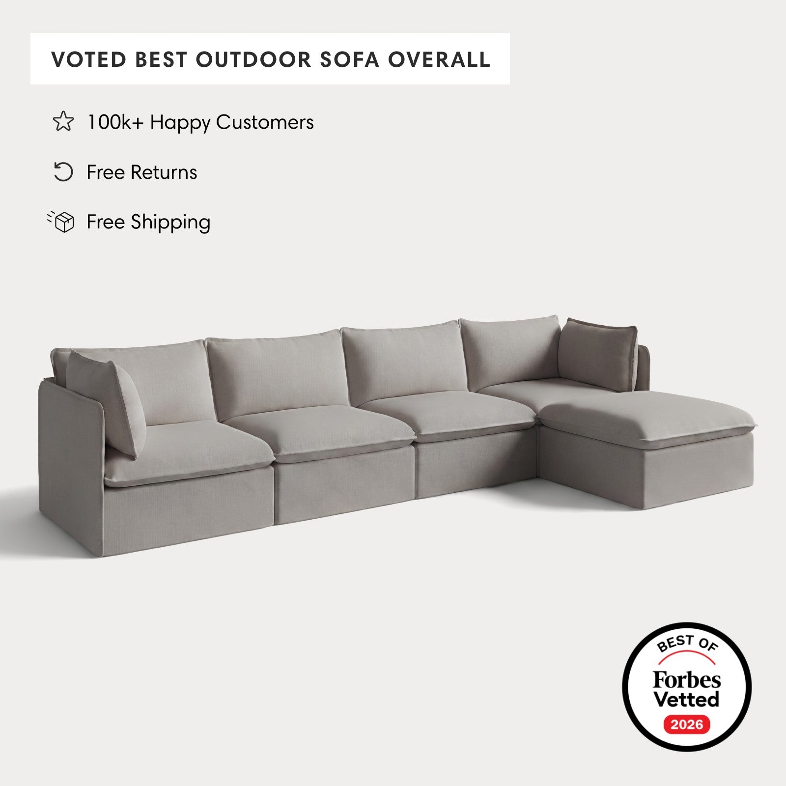 Modular Outdoor Washable 4-Seater Sectional | Nano Slubweave in Haze Gray