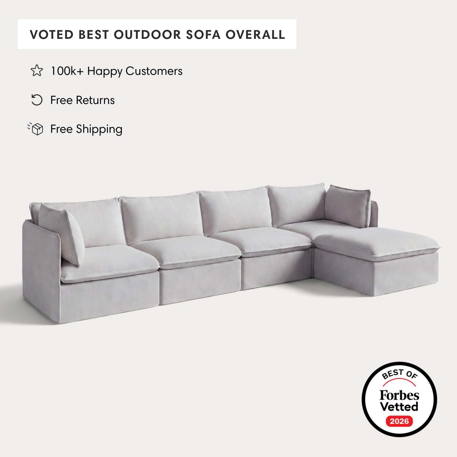 Modular Outdoor Washable 4-Seater Sectional | Nano Slubweave in Mist