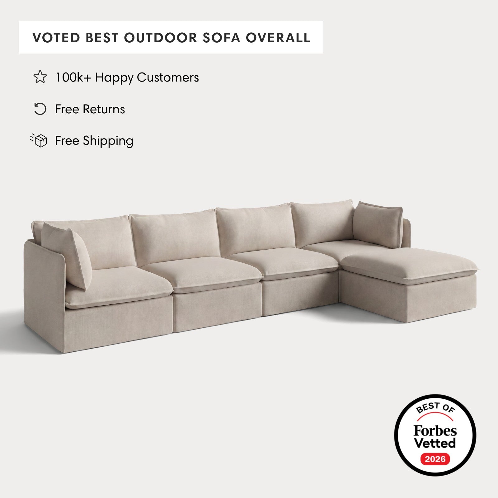 Modular Outdoor Washable 4-Seater Sectional | Classic Canvas in Sand
