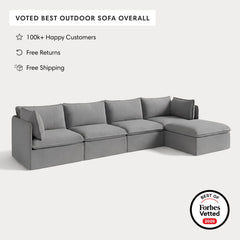 Modular Outdoor Washable 4-Seater Sectional | Classic Canvas in Stone Gray