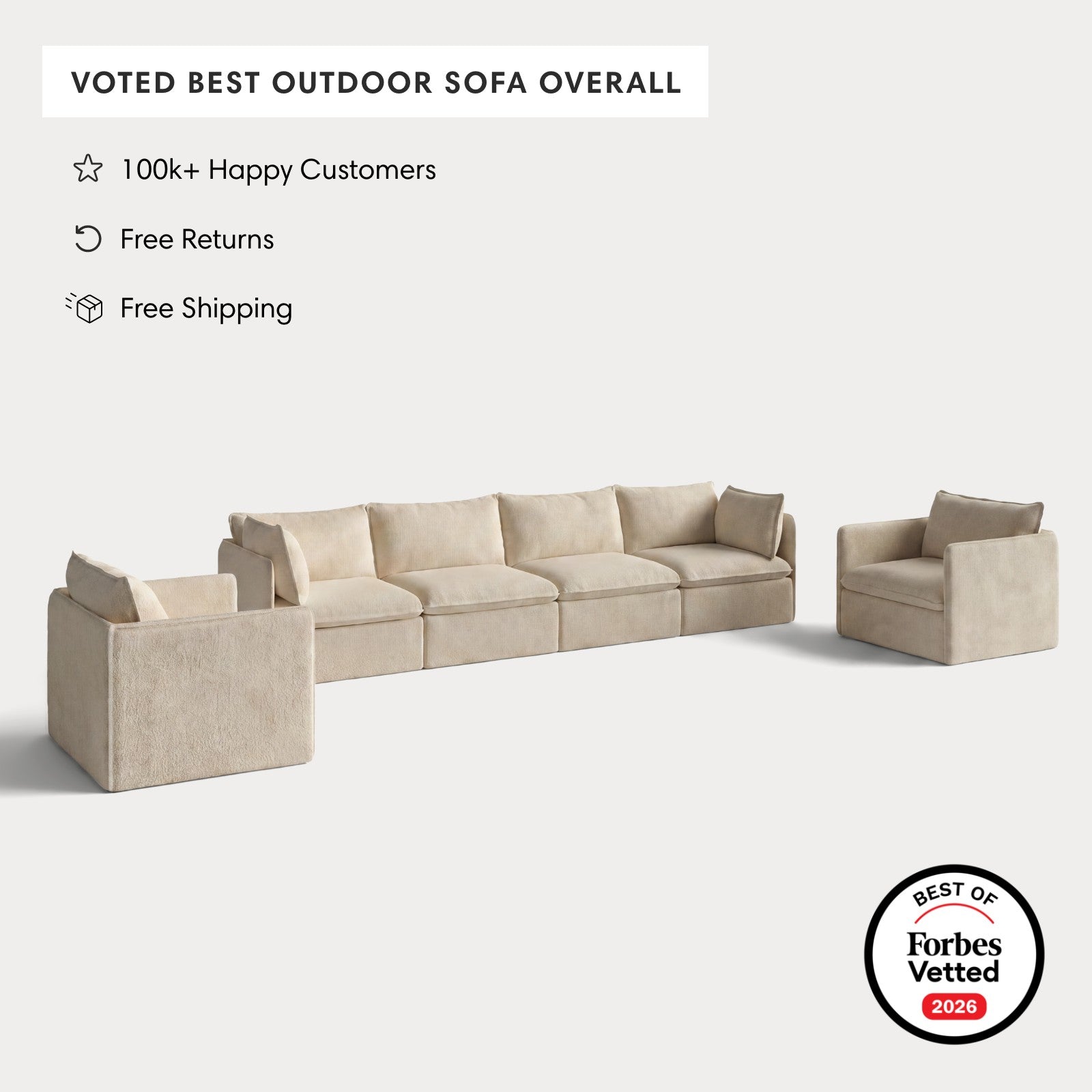 Modular Outdoor Washable 4-Seater Sofa + Armchair Set | Alfresco Boucle in Cashew