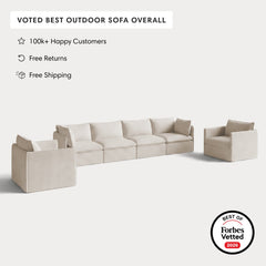 Modular Outdoor Washable 4-Seater Sofa + Armchair Set | Nano Slubweave in Chai