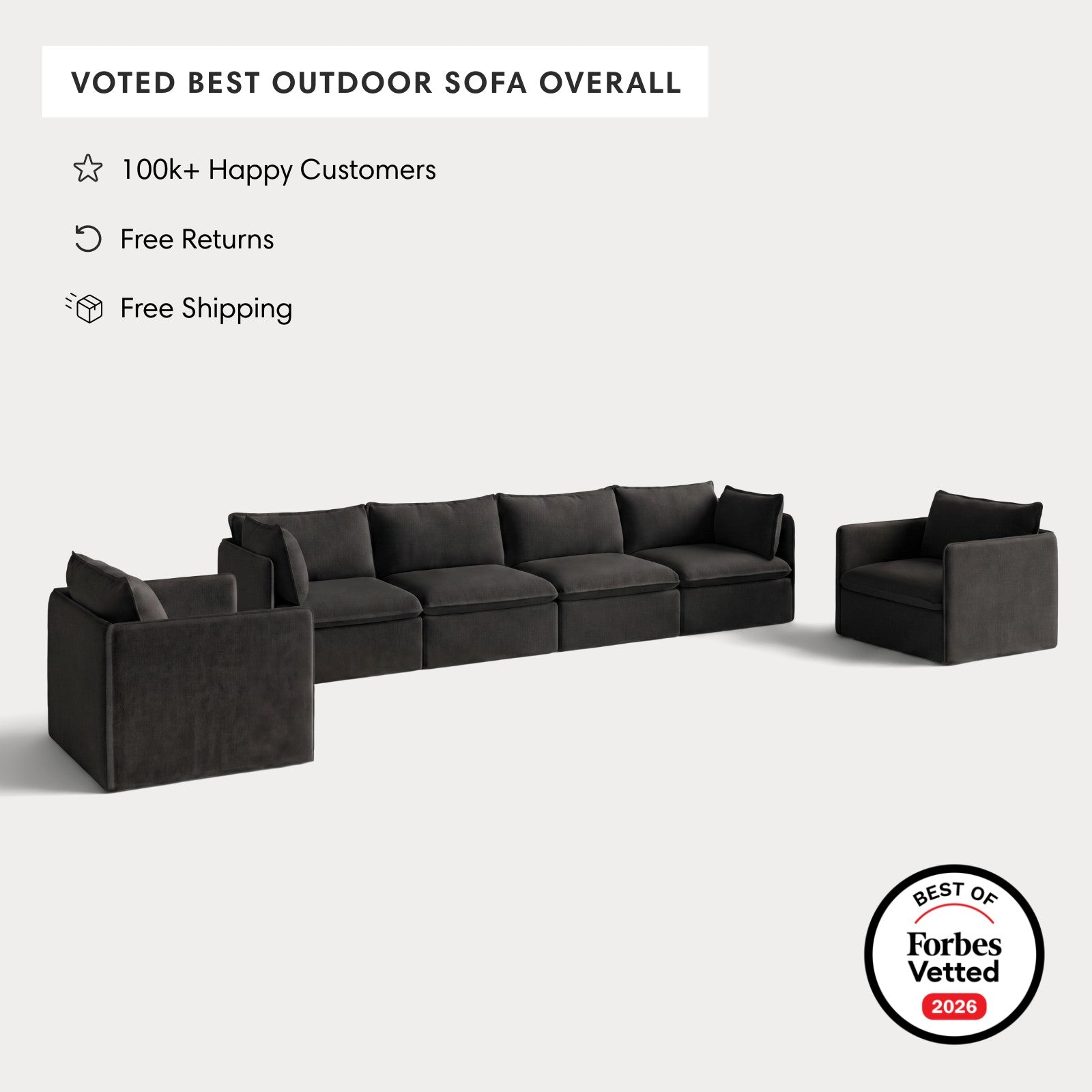 Modular Outdoor Washable 4-Seater Sofa + Armchair Set | Classic Canvas in Charcoal