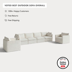 Modular Outdoor Washable 4-Seater Sofa + Armchair Set | Classic Canvas in Cloud