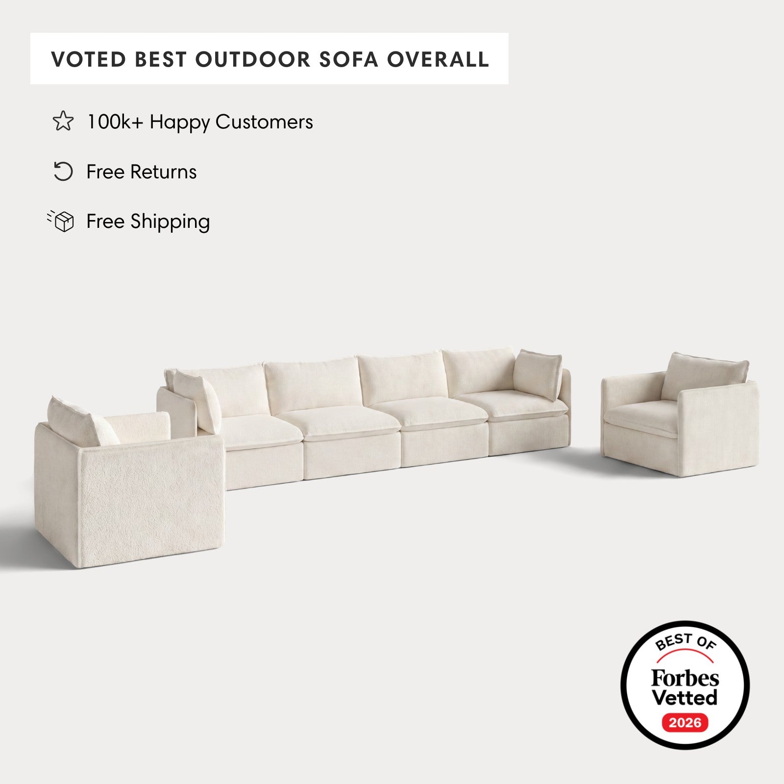 Modular Outdoor Washable 4-Seater Sofa + Armchair Set | Alfresco Boucle in Creme