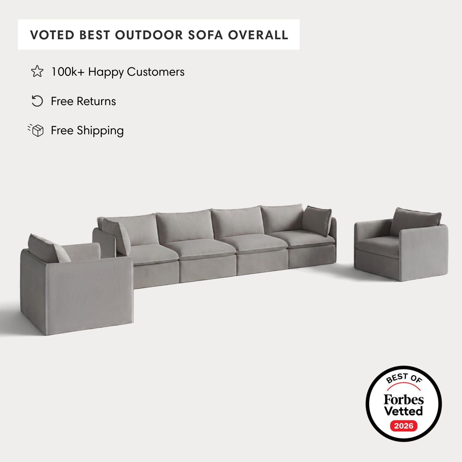 Modular Outdoor Washable 4-Seater Sofa + Armchair Set | Nano Slubweave in Haze Gray