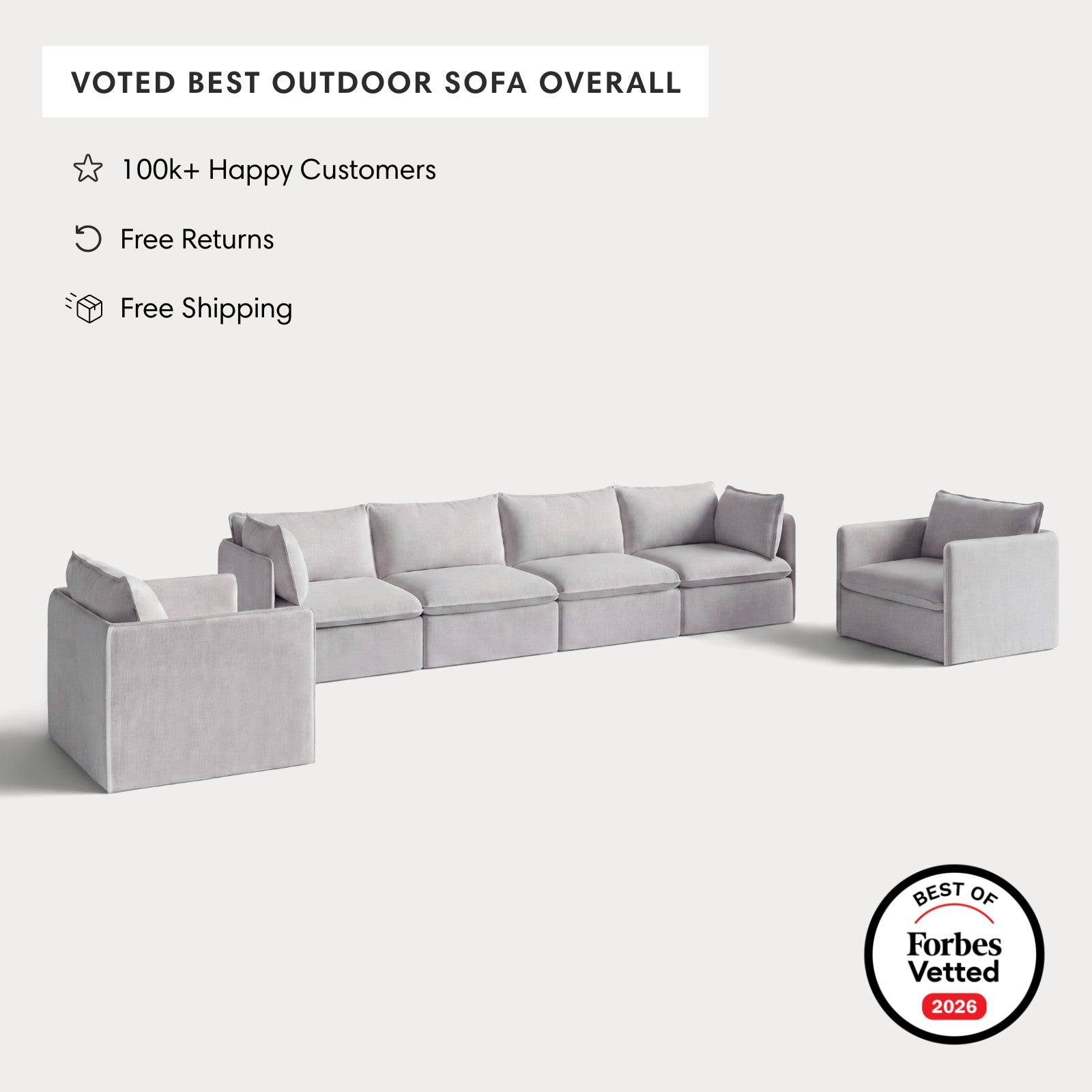 Modular Outdoor Washable 4-Seater Sofa + Armchair Set | Nano Slubweave in Mist