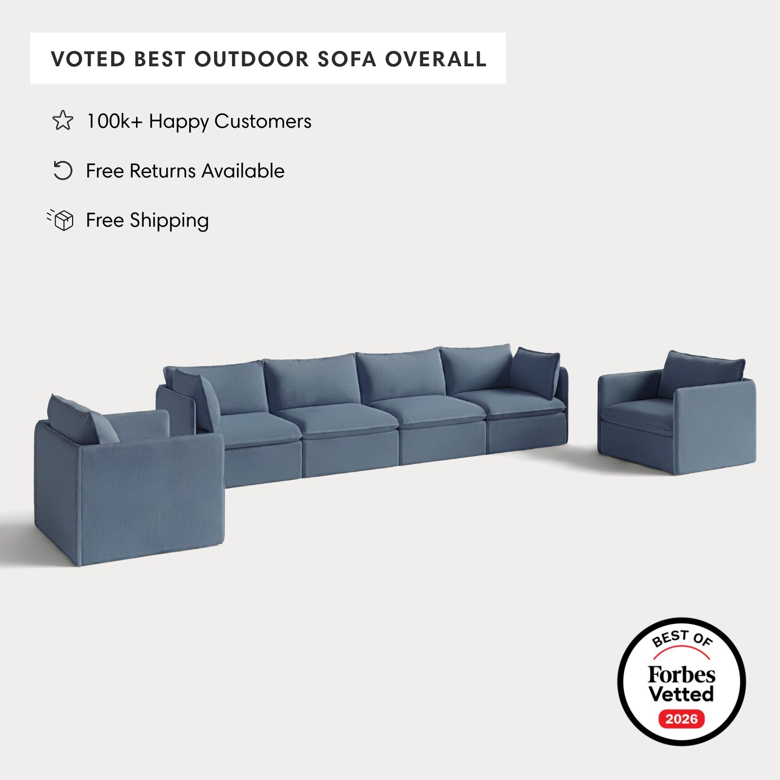 Modular Outdoor Washable 4-Seater Sofa + Armchair Set | Classic Canvas in Ocean