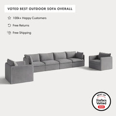 Modular Outdoor Washable 4-Seater Sofa + Armchair Set | Classic Canvas in Stone Gray