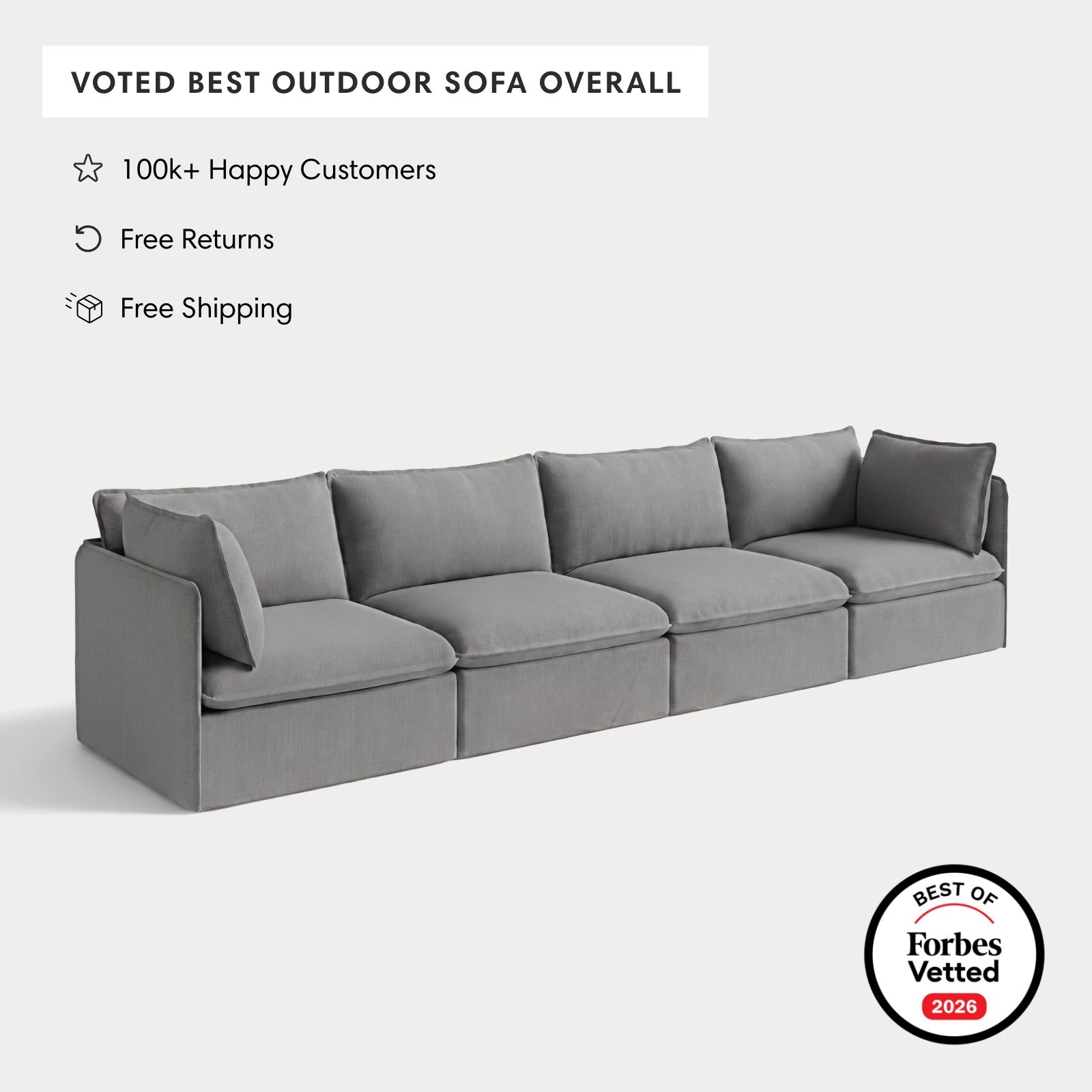 Modular Outdoor Washable 4-Seater | Classic Canvas in Stone Gray