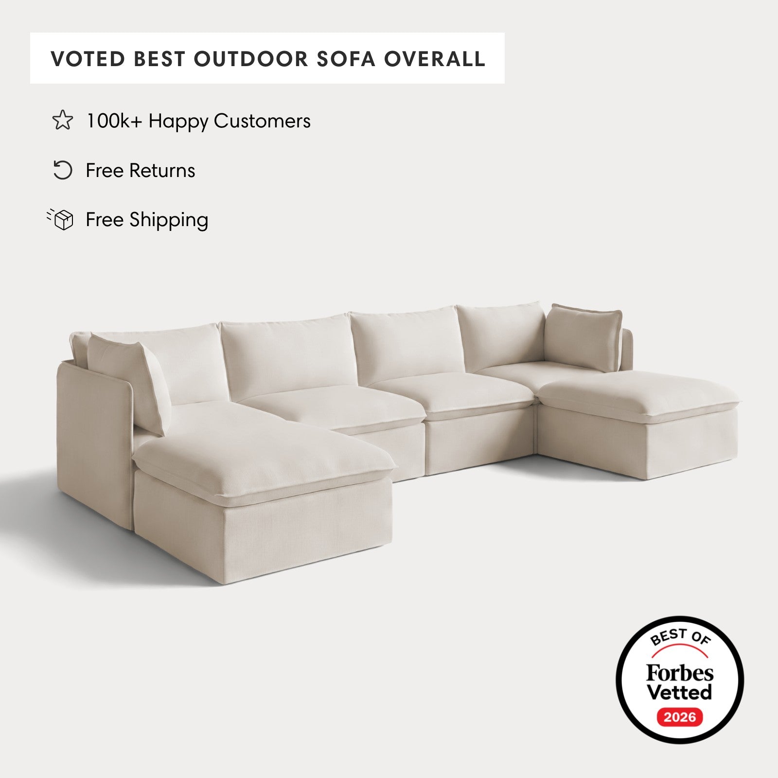Modular Outdoor Washable 4-Seater U-Sectional | Nano Slubweave in Chai