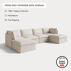Modular Outdoor Washable 4-Seater U-Sectional | Nano Slubweave in Chai