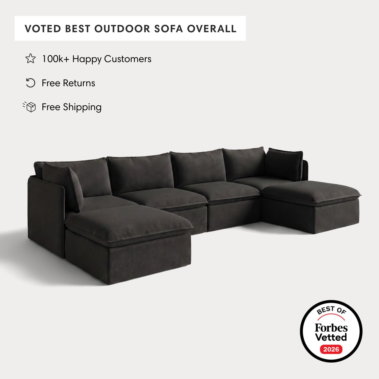 Modular Outdoor Washable 4-Seater U-Sectional | Classic Canvas in Charcoal