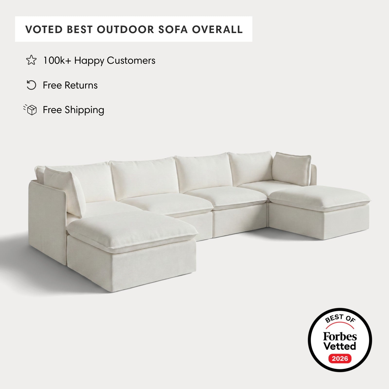 Modular Outdoor Washable 4-Seater U-Sectional | Classic Canvas in Cloud