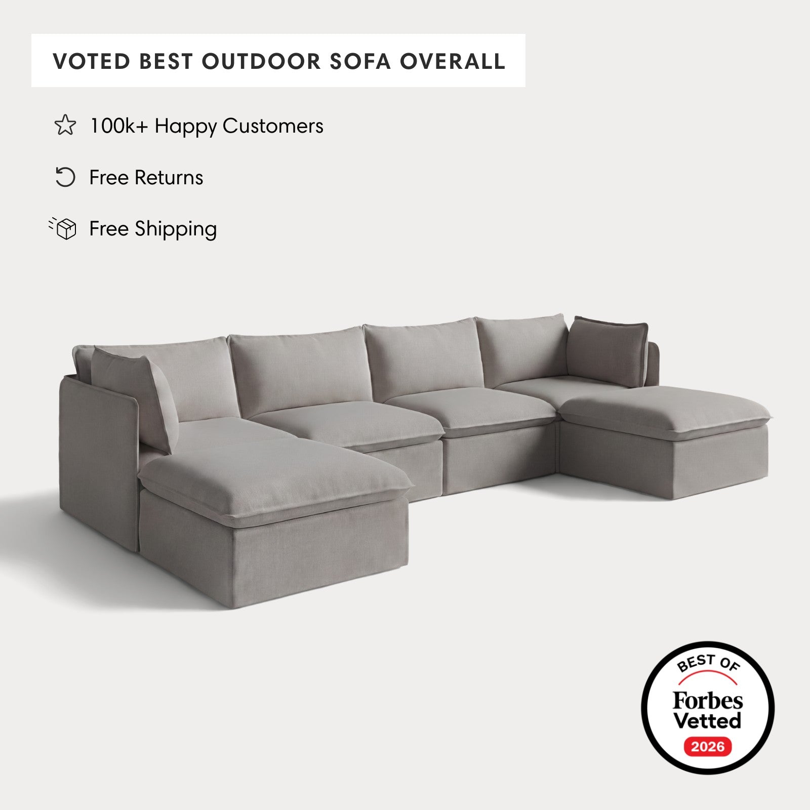 Modular Outdoor Washable 4-Seater U-Sectional | Nano Slubweave in Haze Gray