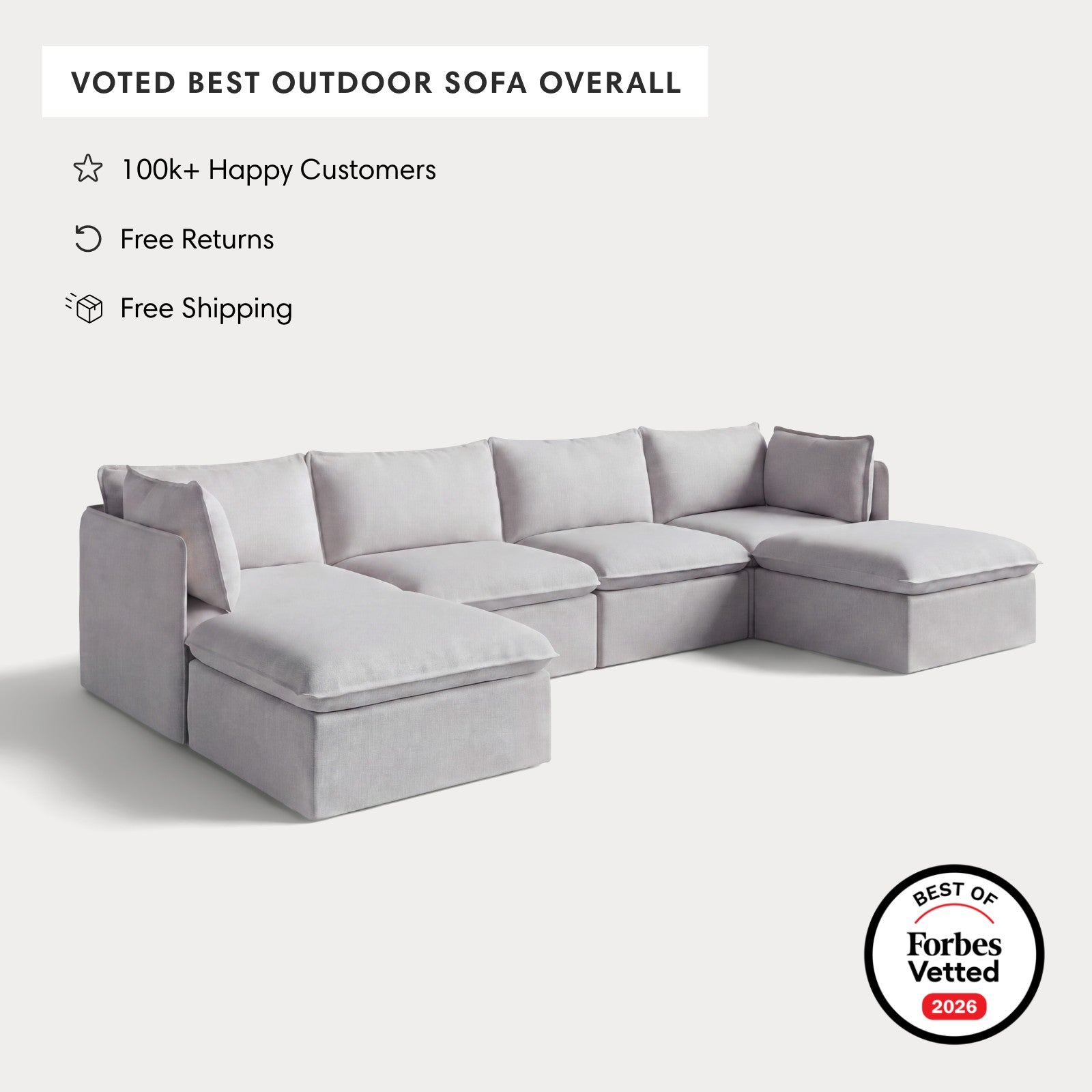 Modular Outdoor Washable 4-Seater U-Sectional | Nano Slubweave in Mist