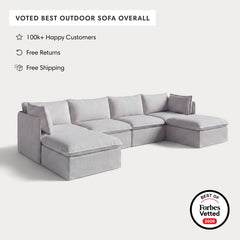Modular Outdoor Washable 4-Seater U-Sectional | Nano Slubweave in Mist