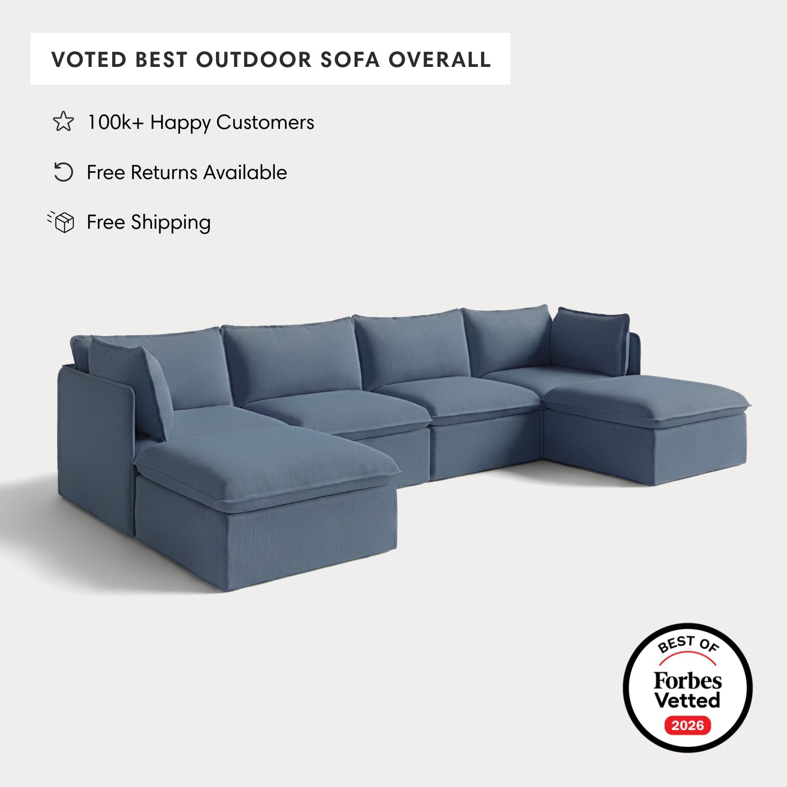 Modular Outdoor Washable 4-Seater U-Sectional | Classic Canvas in Ocean